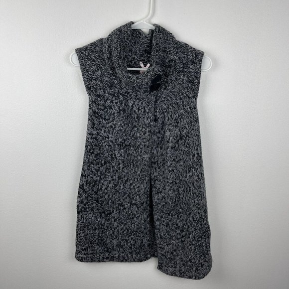 Derek Heart Chunky Knit Cardigan Sweater Juniors Size S Gray 2 Button High Neck - Picture 5 of 10